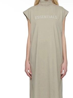 Essentials Sleeveless Turtleneck Chemise in Light Beige